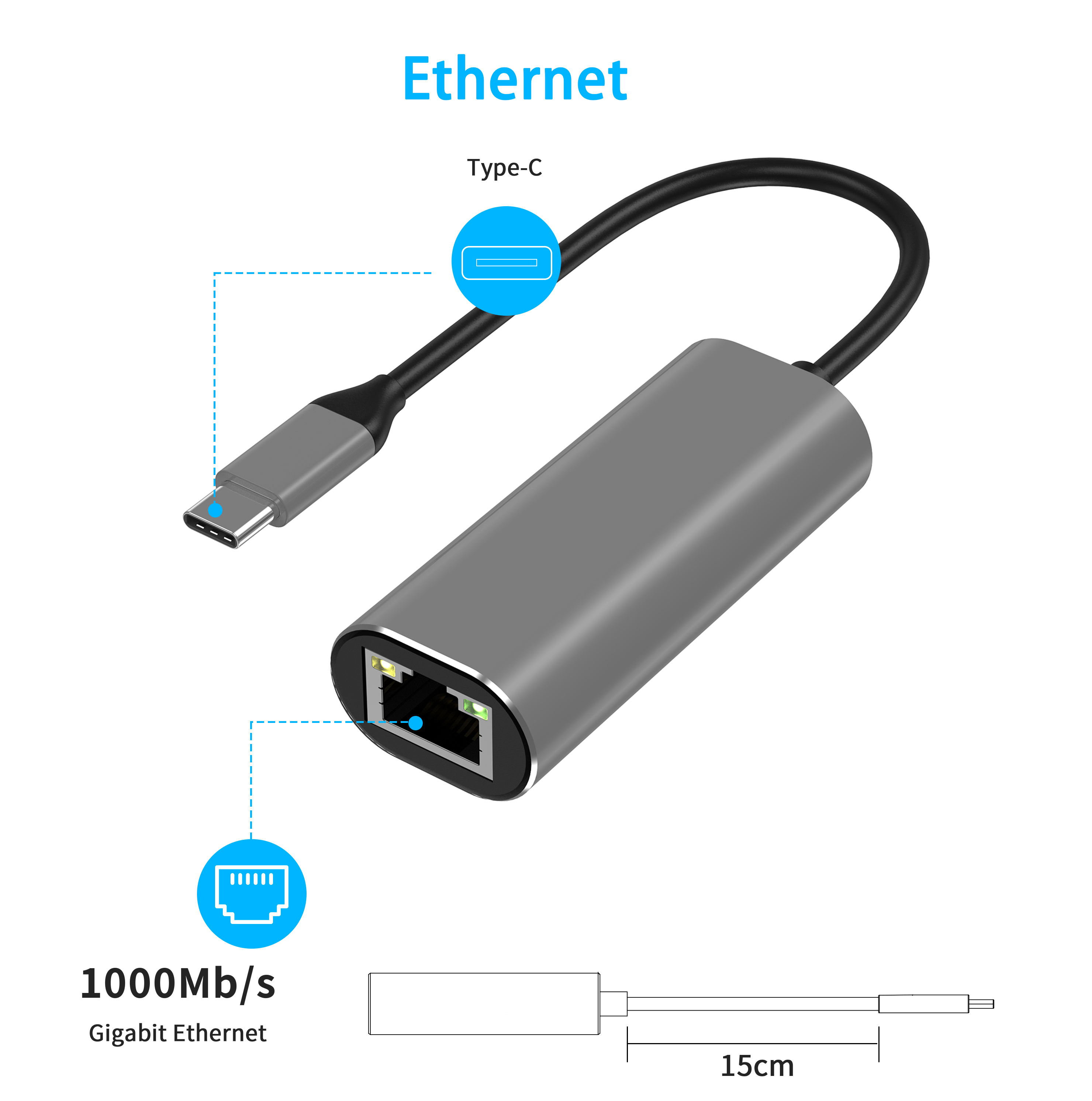 適用於筆記本電腦的 C 型優千兆位 RJ45 1000Mbps 端口網絡適配器