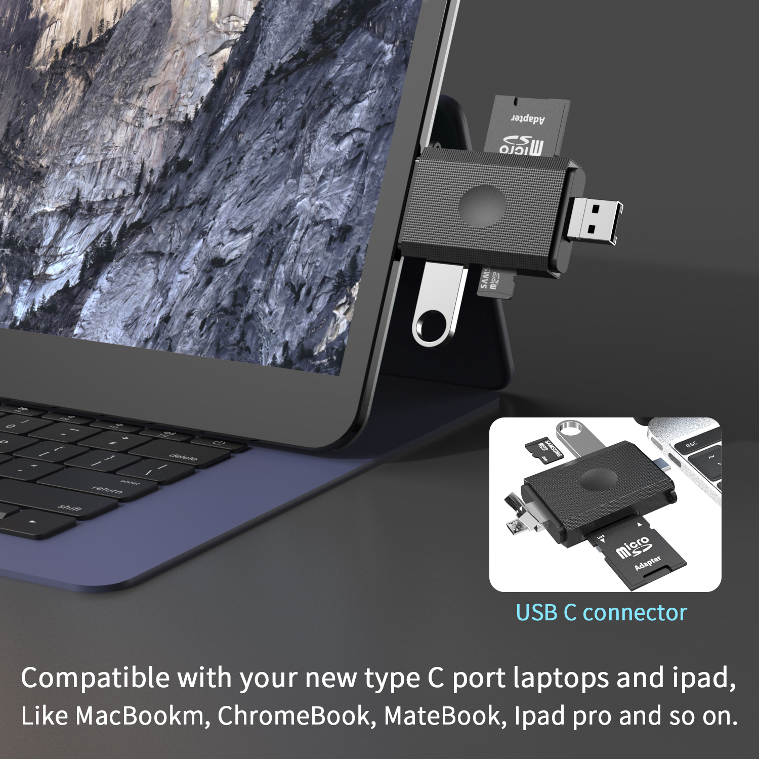 3合1 type c+usb a+Micro 3插頭讀卡器SD+TF 2.0 USB A 3.0 USB OTG