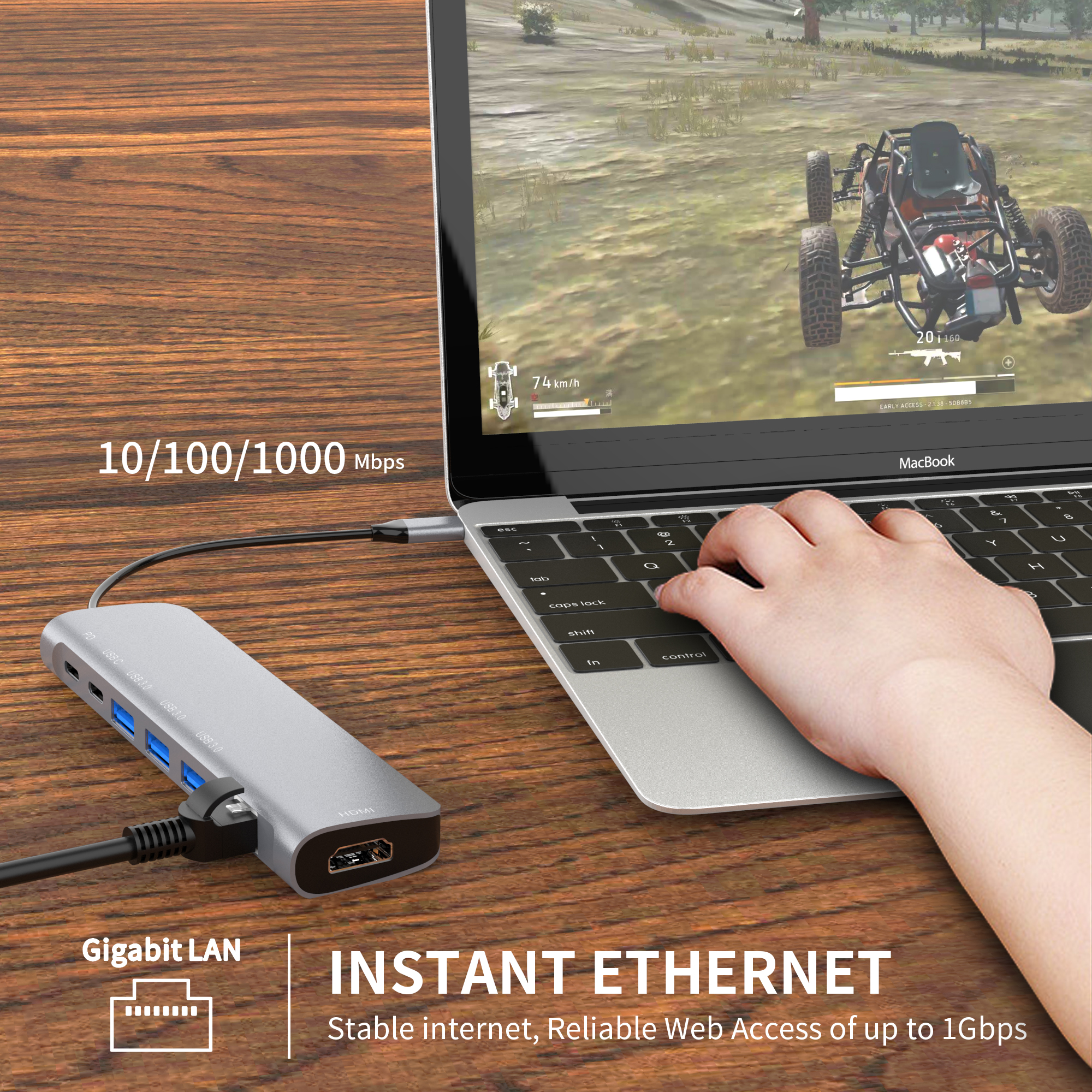 9 合 1 USB C 集線器，帶 HDMI 4K30HZ + PD 100W + Type C 數據 + 3 x USB A 3.0 + RJ45 1000Mbps + SD +TF 讀卡器插槽電源充電多端口適配器擴展塢，適用於筆記本電腦