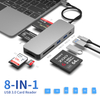 8 合 1 USB C HUB，帶 PD + 3 x USB A 3.0 + XQD/MS/CF/SD/TF 存儲卡讀卡器插槽，適用於筆記本電腦的多端口適配器擴展塢