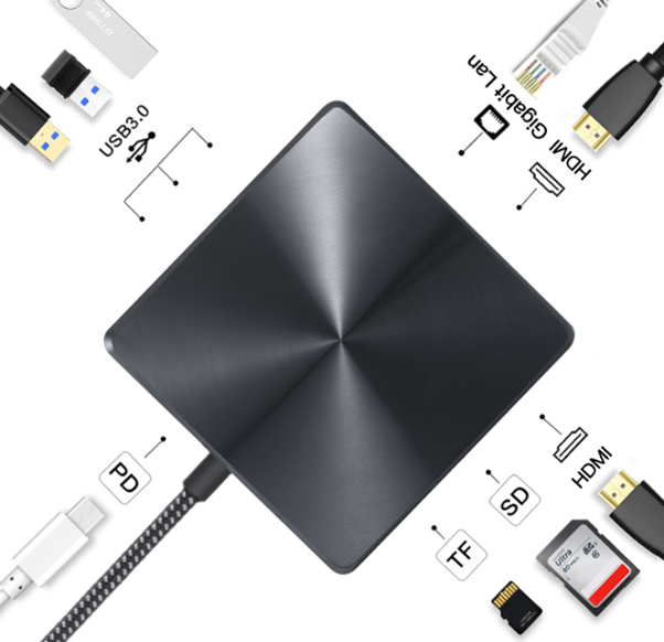 9-IN-1-USB-C-HUB mit 2 x HDMI 4K + Typ C PD 100 W Daten + 3 x USB A 3.0 + RJ45 1000 Mbit/s + SD + TF-Speicherkartenleser-Steckplatz, Multi-Port-Adapter-Dockingstation