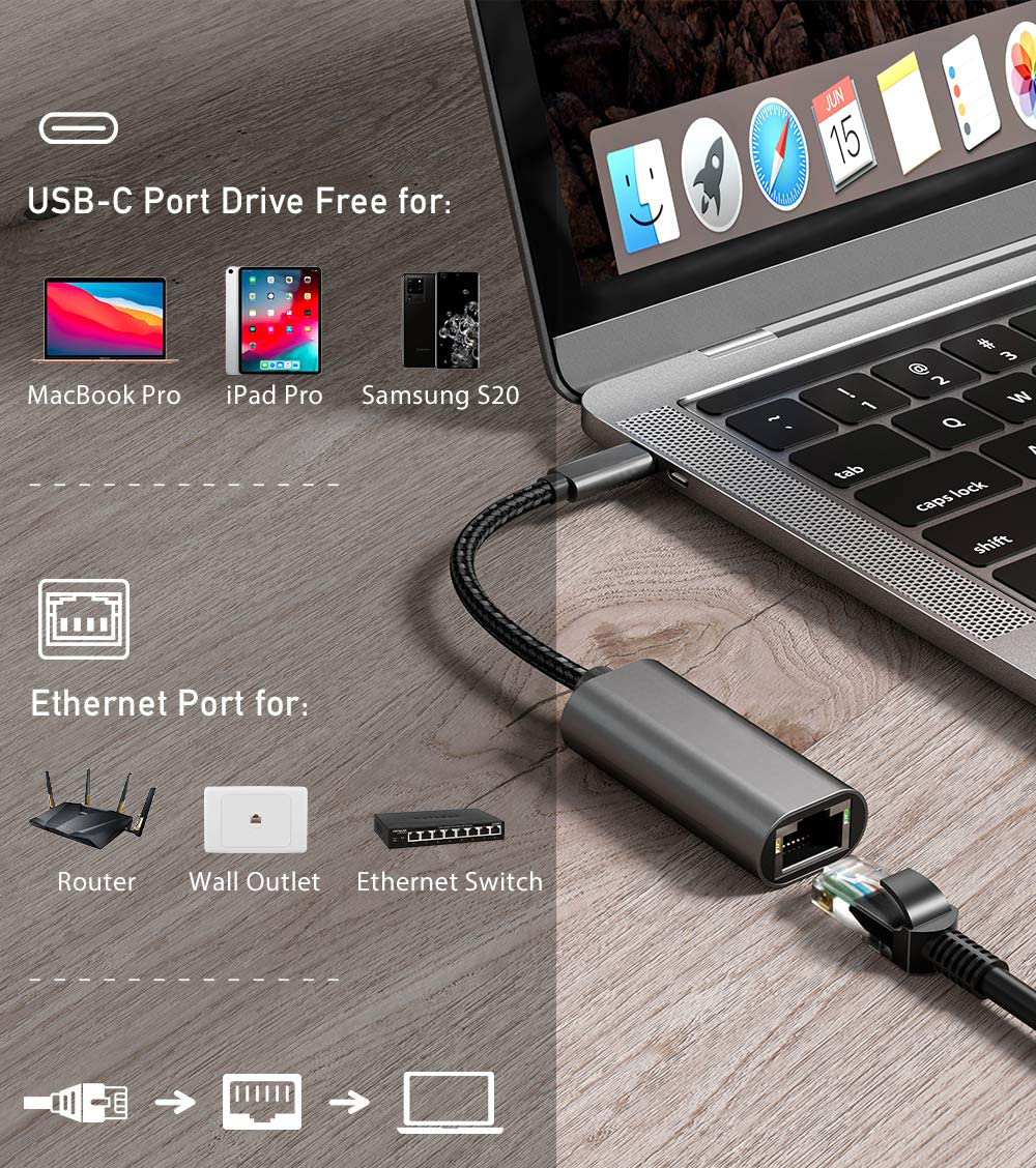 適用於筆記本電腦的 C 型優千兆位 RJ45 2.5Gbps 高速網絡適配器