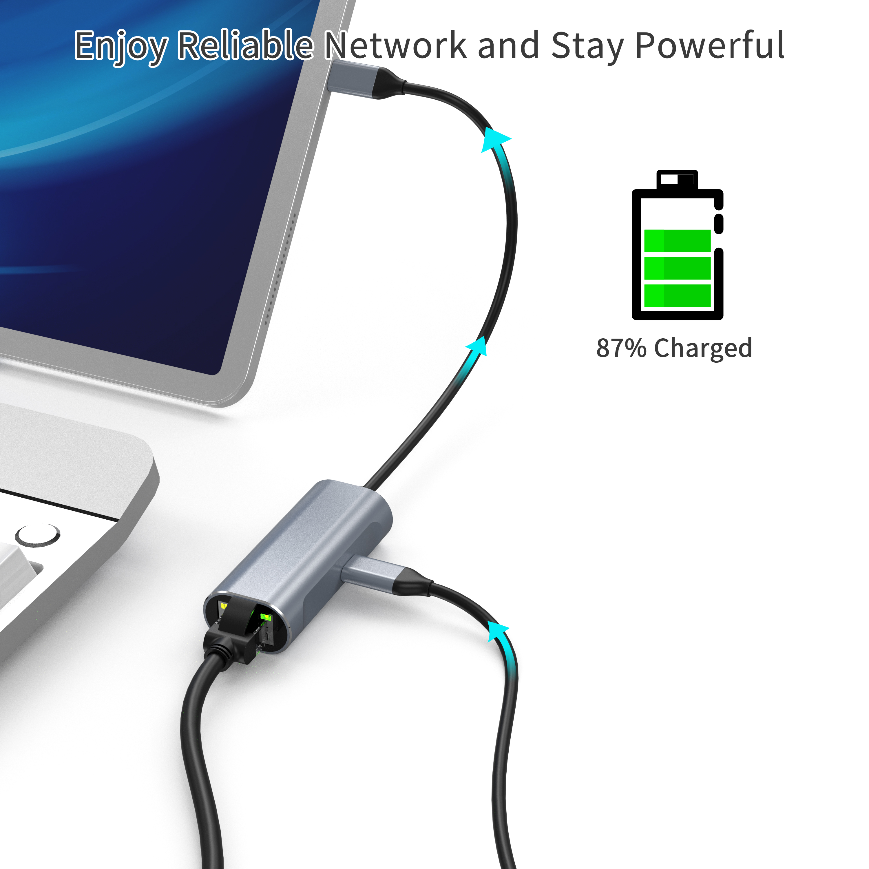 2合1 Type C轉千兆RJ45 1000Mbps網口+USB C PD 100W筆記本電腦充電適配器集線器