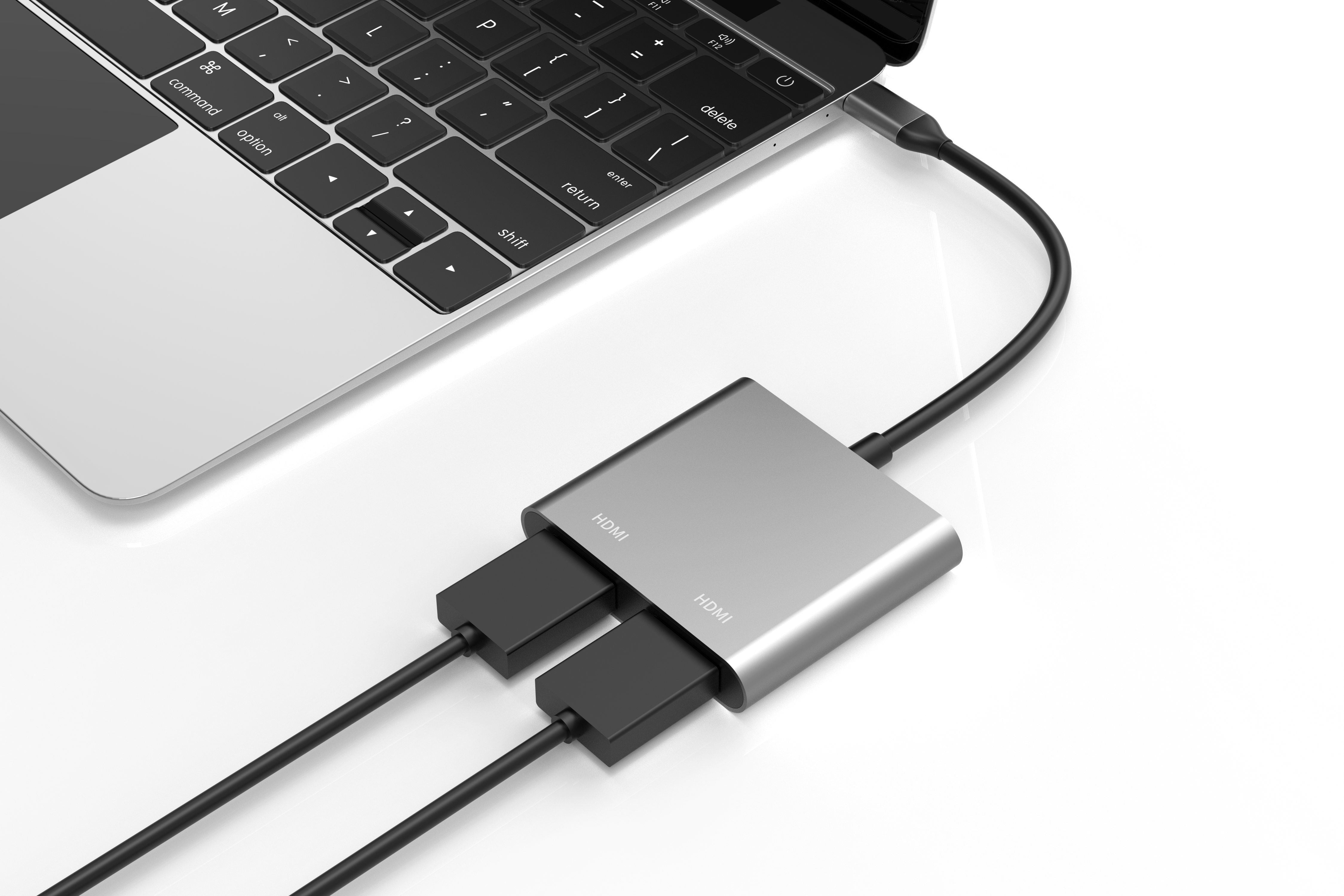 2 IN 1 Tipe C tot 2 x HDMI 4K USB C HUB koppelstasie vir skootrekenaar/Macbook