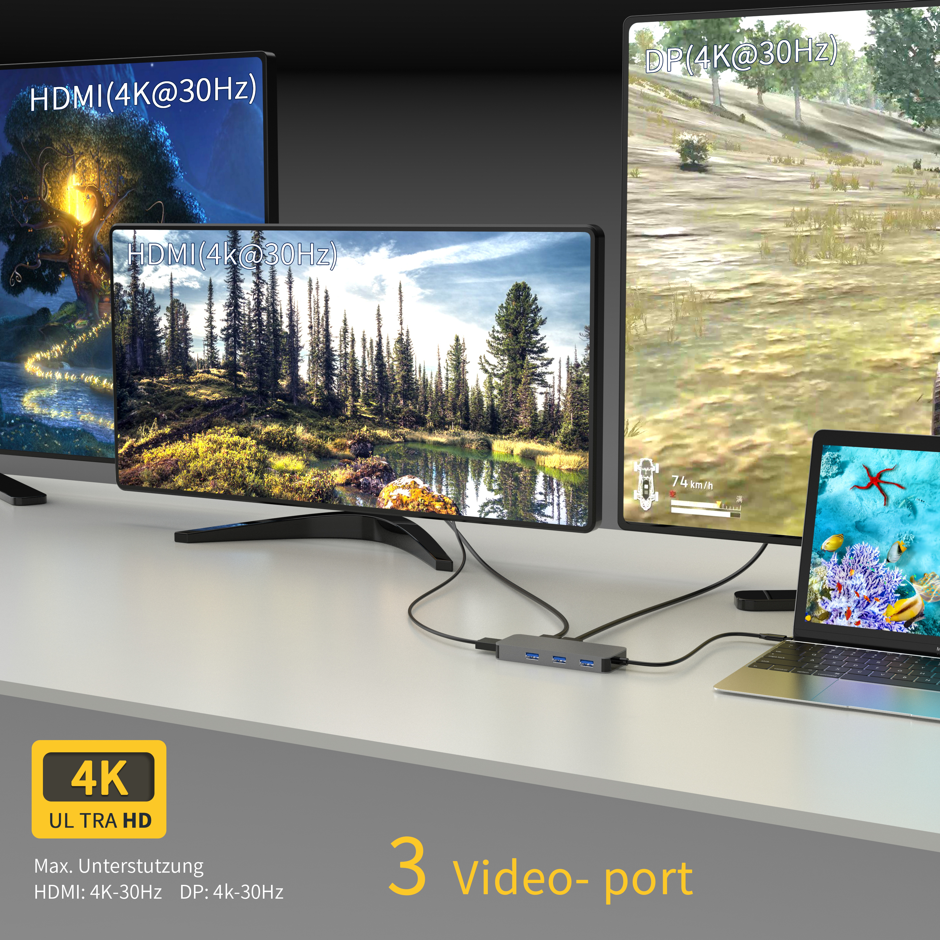 9 合 1 USB C 集線器，帶 2 x HDMI 4K 60HZ+ DP + PD 100W + USB A 3.1 10Gbps + 2 x USB A 2.0 + SD + TF 讀卡器多端口擴展塢，適用於筆記本電腦/手機