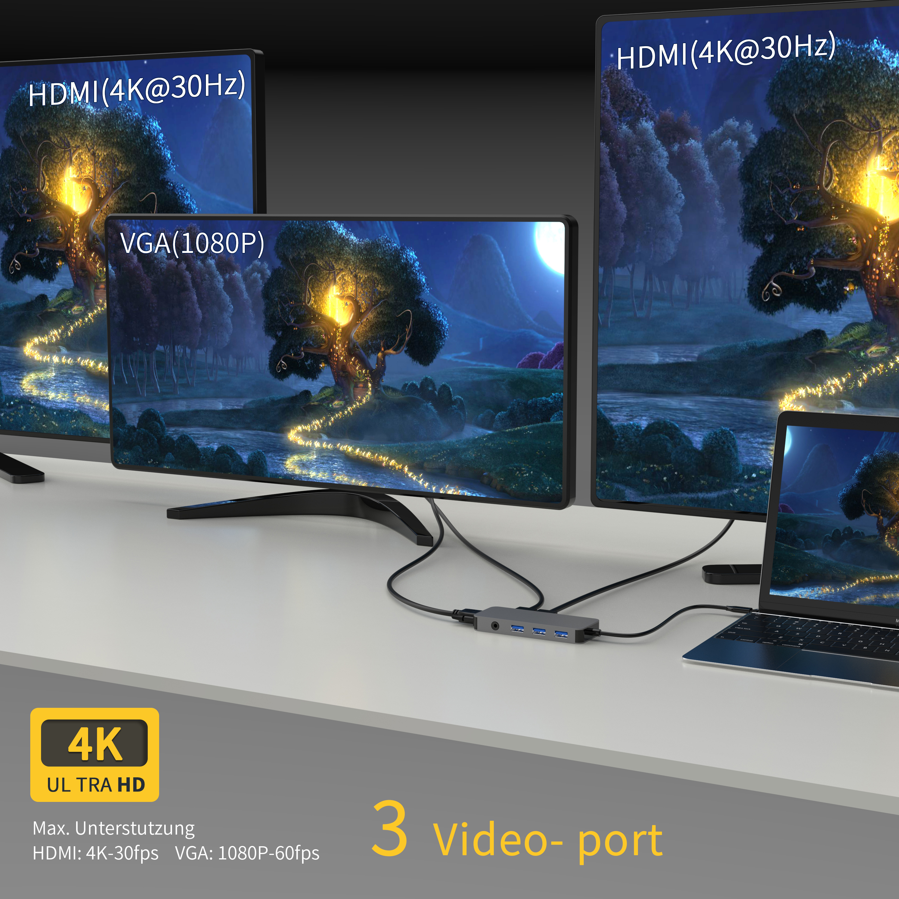 10 合 1 USB C 集線器，帶 2 x HDMI 4K 30HZ+ VGA + PD 100W + USB A 3.1 10Gbps + 2 x USB A 2.0 + 3.5mm AUX + SD + TF 讀卡器多端口擴展塢，適用於筆記本電腦/手機