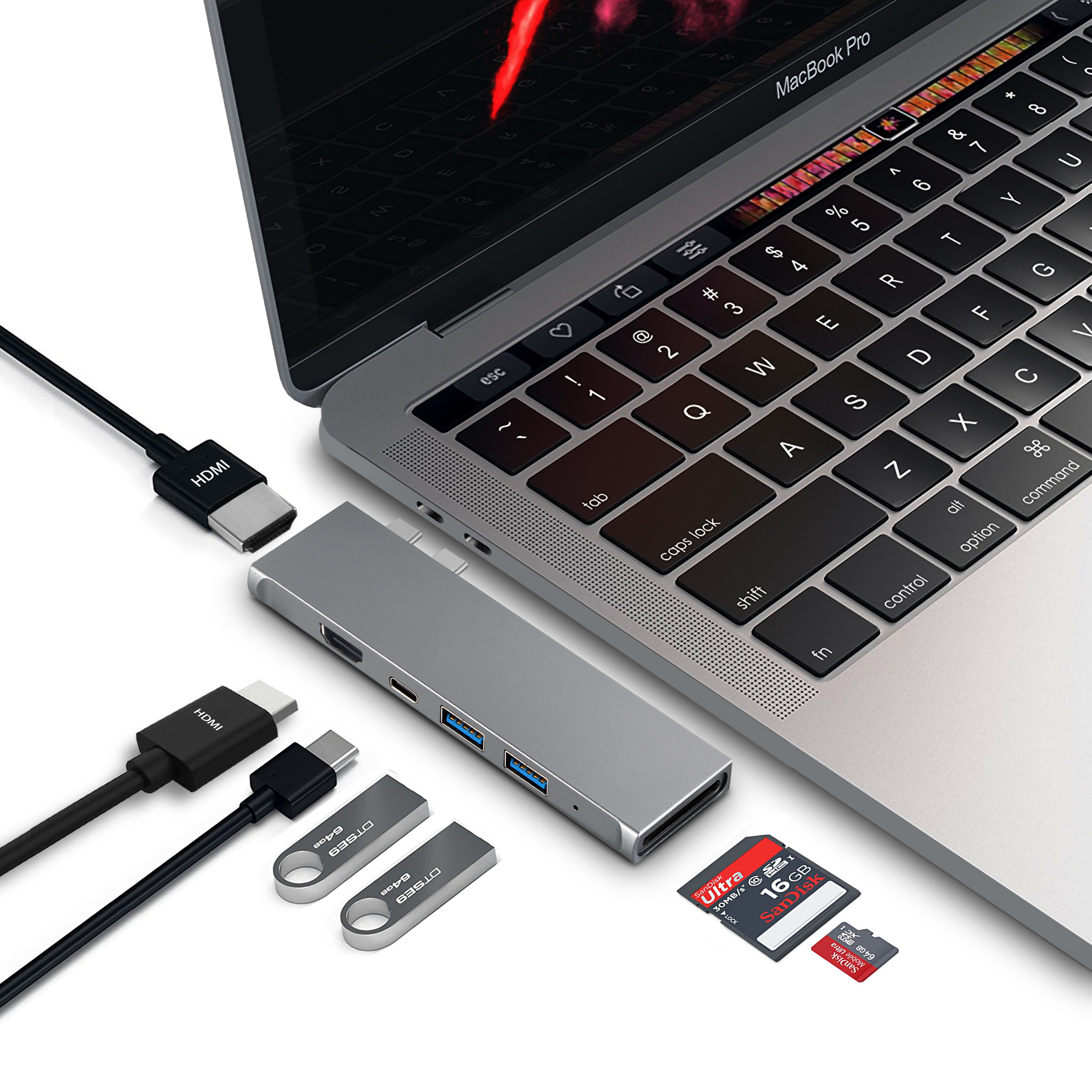 7 合 2 USB C 集線器，帶 2 x HDMI 4K30HZ + PD 100W + 2 x USB A 3.1 + SD + TF 存儲卡讀卡器插槽供電多端口適配器擴展塢，適用於筆記本電腦 MacBook