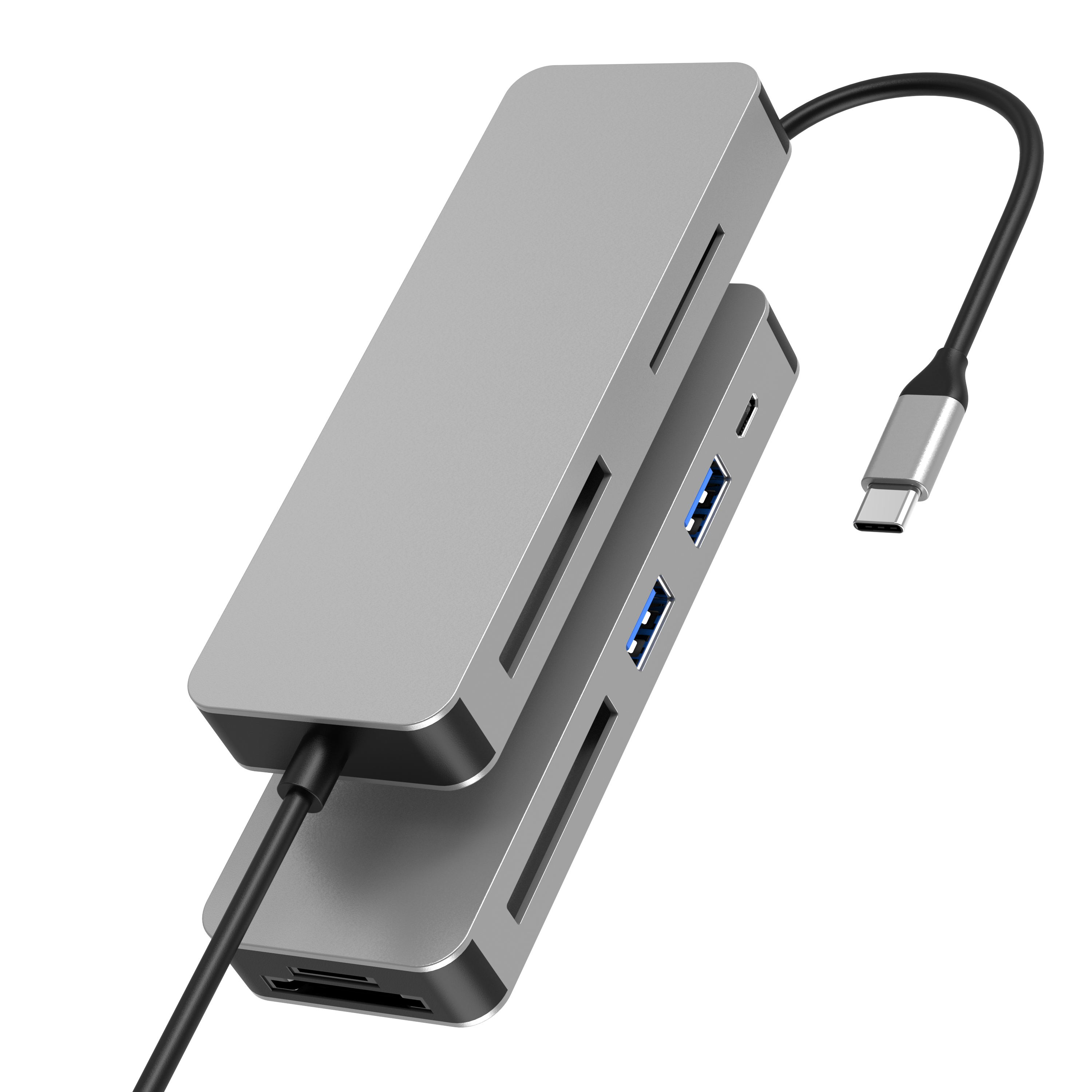 8 合 1 USB C HUB，帶 PD + 3 x USB A 3.0 + XQD/MS/CF/SD/TF 存儲卡讀卡器插槽，適用於筆記本電腦的多端口適配器擴展塢