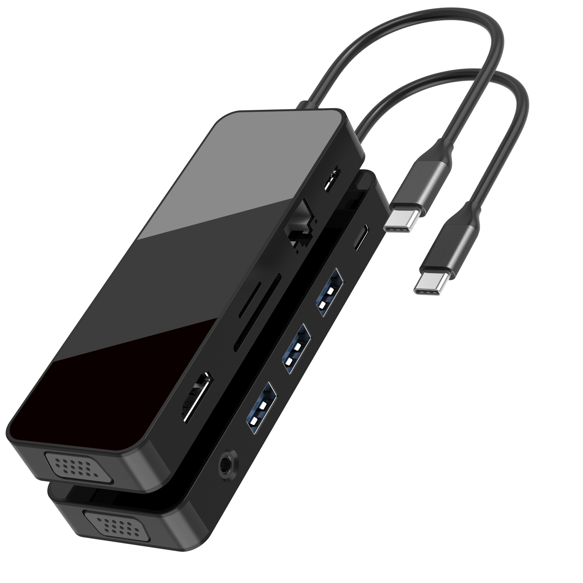 鏡面 11 合 1 USB C 集線器，帶 HDMI + VGA + PD + Type C Data + 3xUSB A 3.0 + RJ45 1000Mbps + 3.5mm AUX + SD + TF 讀卡器多端口擴展塢，適用於筆記本電腦/電腦