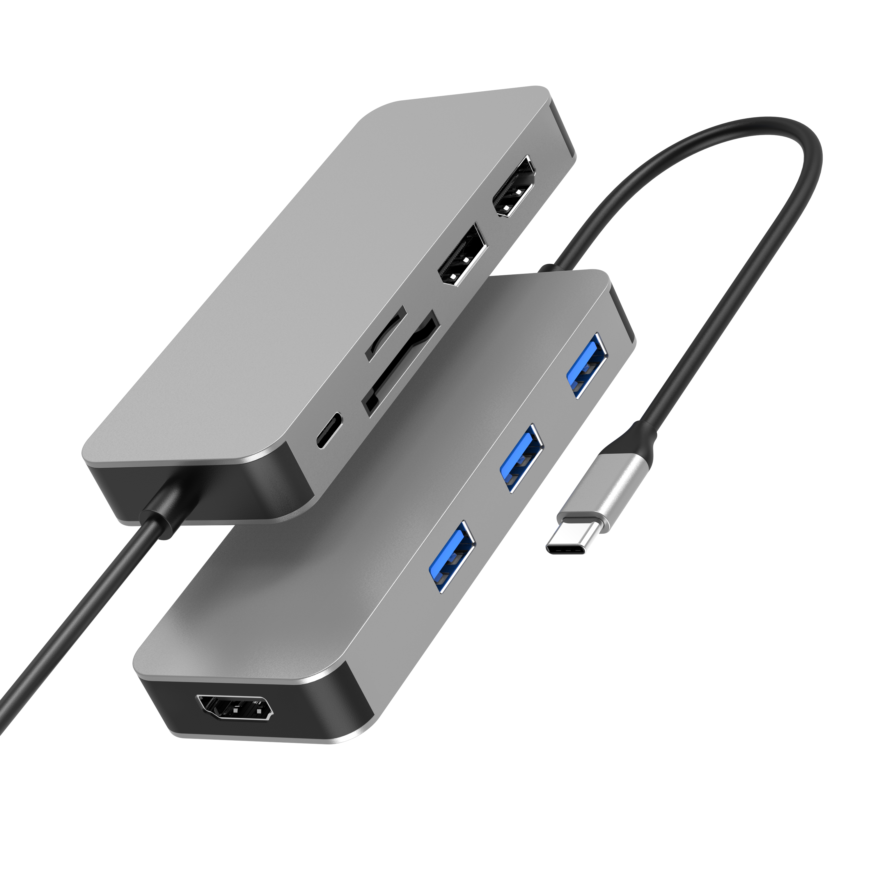 9 合 1 USB C 集線器，帶 2 x HDMI 4K 60HZ+ DP + PD 100W + USB A 3.1 10Gbps + 2 x USB A 2.0 + SD + TF 讀卡器多端口擴展塢，適用於筆記本電腦/手機