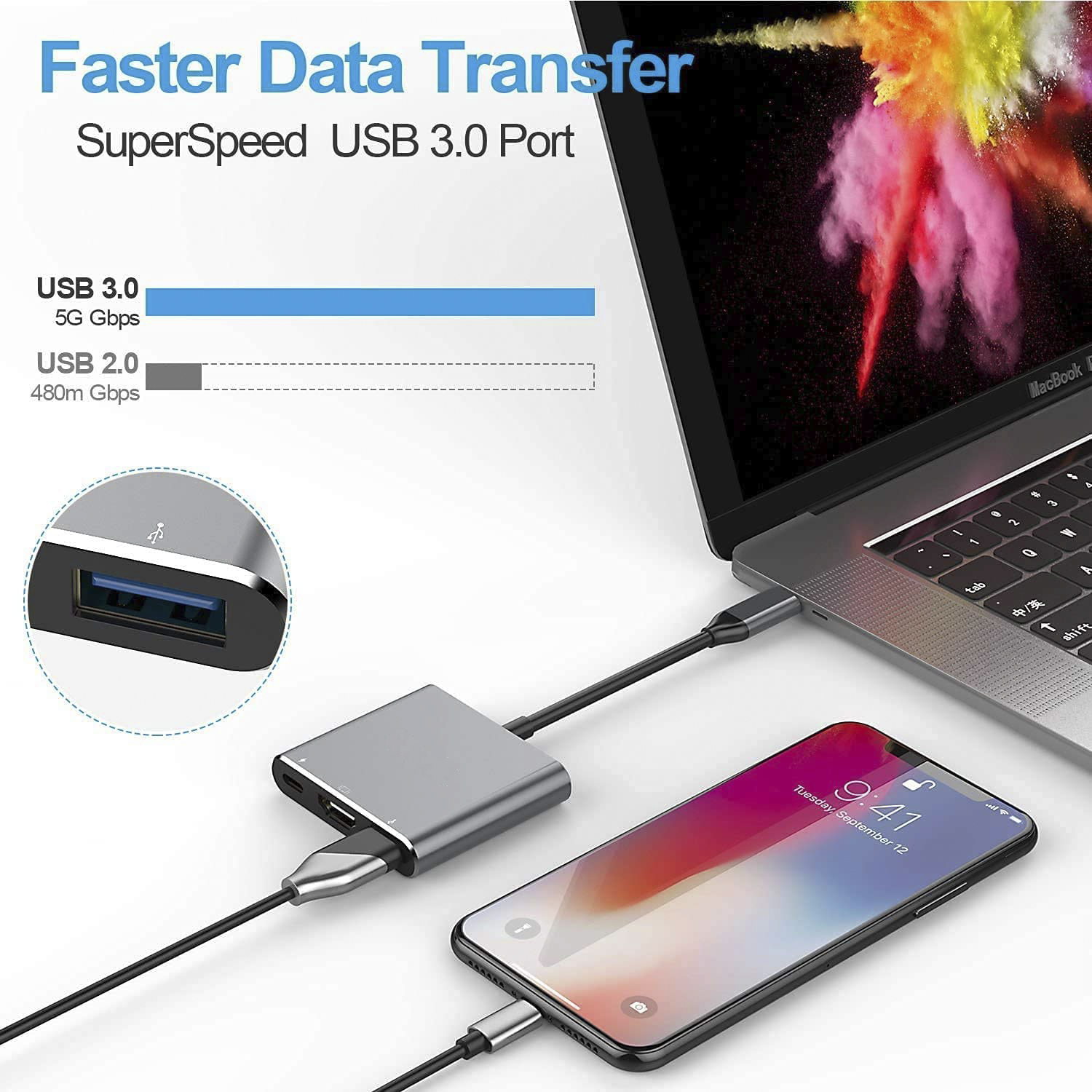3 合 1 USB C HUB type c 插頭轉 HDMI 4K@60HZ+PD 100W+USB-A 3.0 擴展塢，適用於筆記本電腦/手機