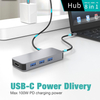 8 合 1 USB C 集線器 TYPE-C 轉 HDMI 4K@60HZ+PD100W+千兆 RJ45 1000Mbps+3 * USB-A 3.1 10Gbps+SD+TF 多功能擴展塢，適用於筆記本電腦/手機