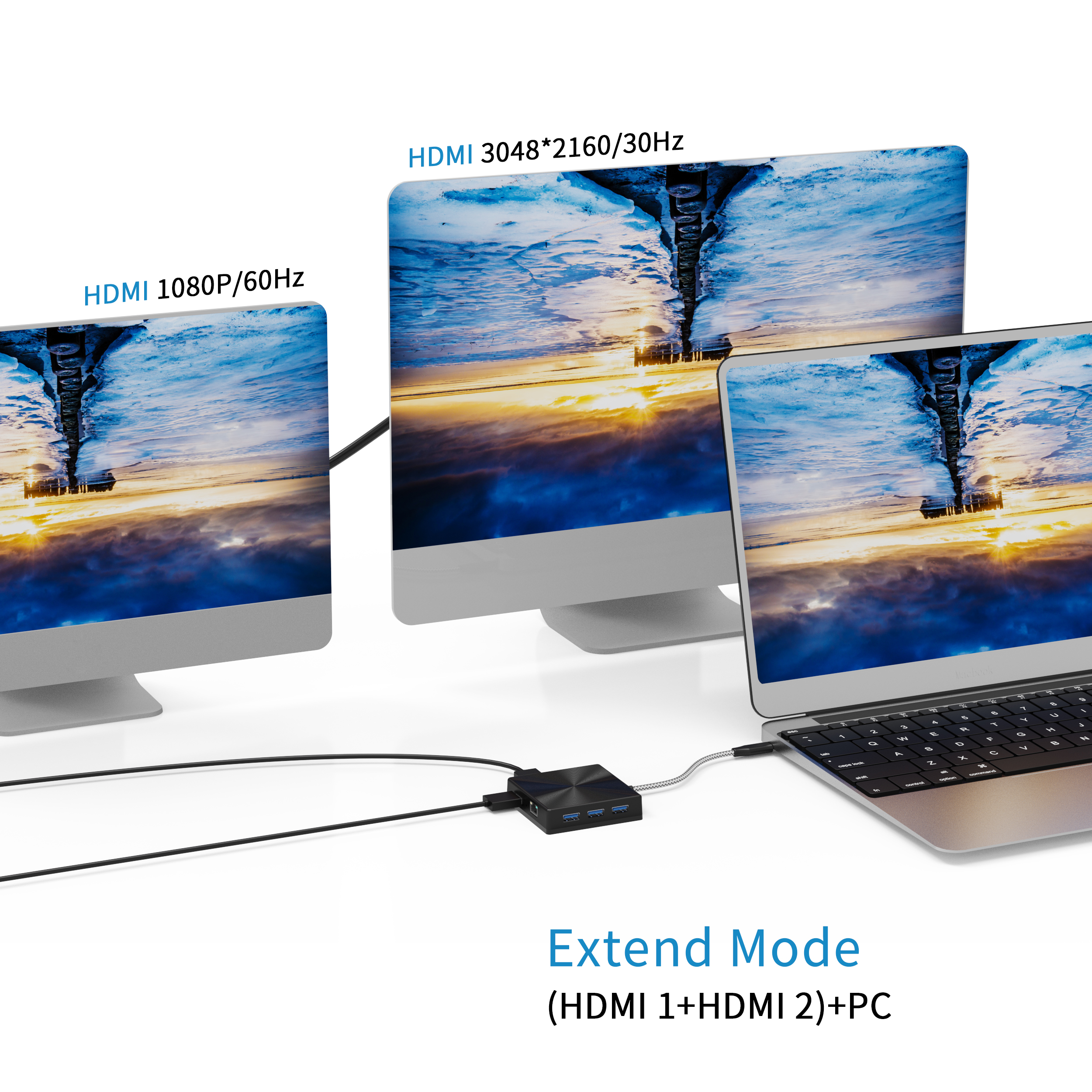 9 合 1 USB C HUB，帶 2 x HDMI 4K + Type C PD 100W Data+ 3 x USB A 3.0 + RJ45 1000Mbps + SD + TF 存儲卡讀卡器插槽多端口適配器擴展塢