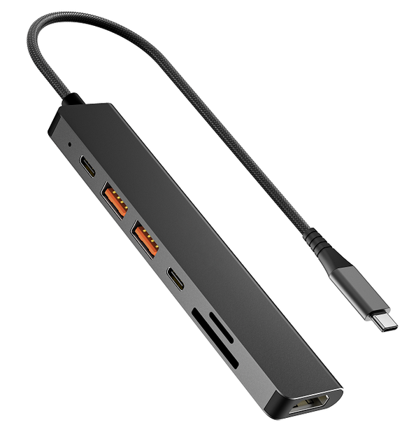 محول ألومنيوم أنيق: توصيل طاقة 100 واط، 4K@60 هرتز HDMI، SuperSpeed ​​10 جيجابت في الثانية USB C/A، قارئ بطاقات SD/Micro SD - يعمل مع جميع أجهزة USB-C