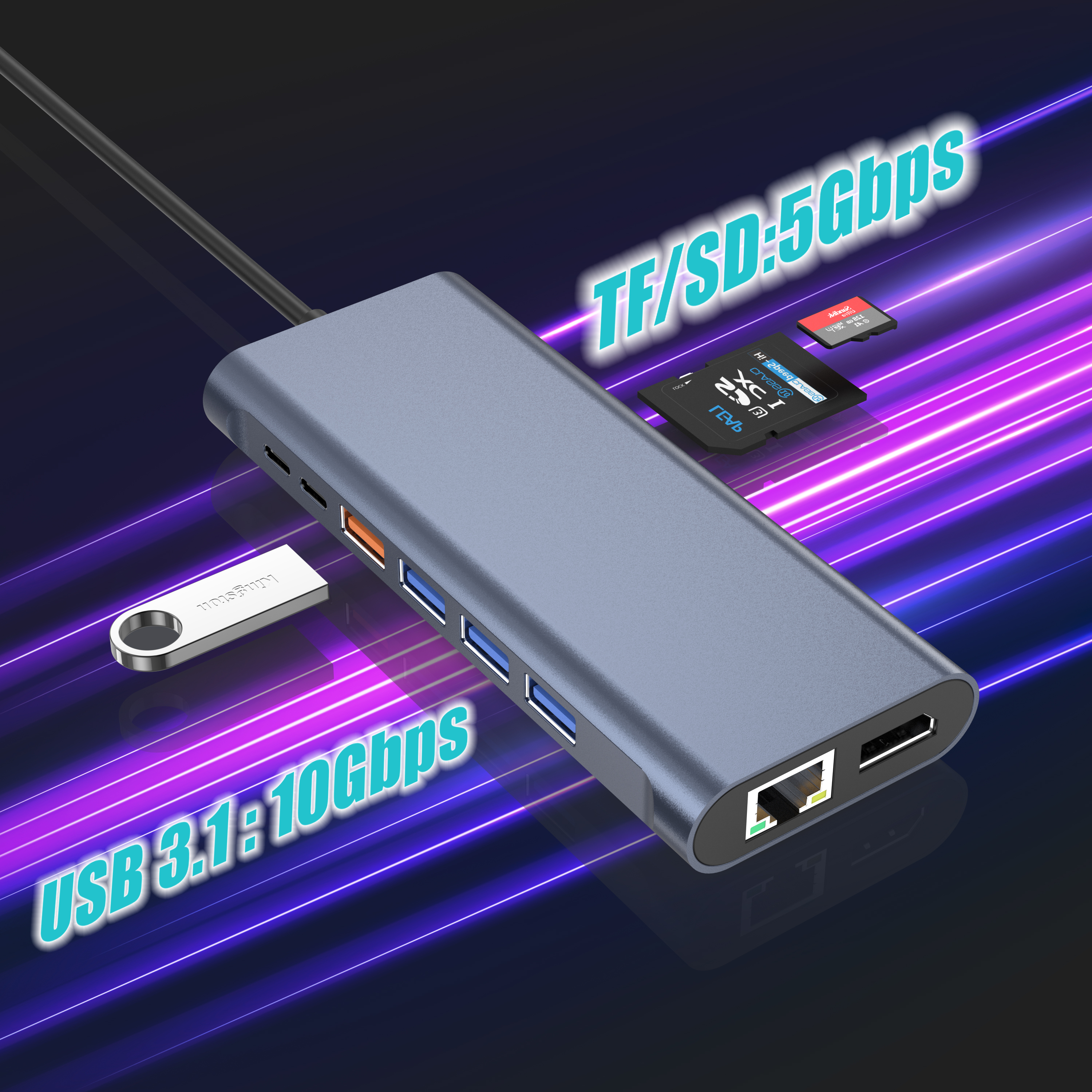 Stație de andocare 14 &Icirc;N 1 4K60HZ Dual HDMI DP RJ45 USB-A 3.1 3.0 2.0 USB-C 3.1 &Icirc;ncărcare+Transfer de date+Ieșire video+Card de citire+Rețea+Funcție de apel Stație de andocare HUB USB C pentru laptop/Macbook