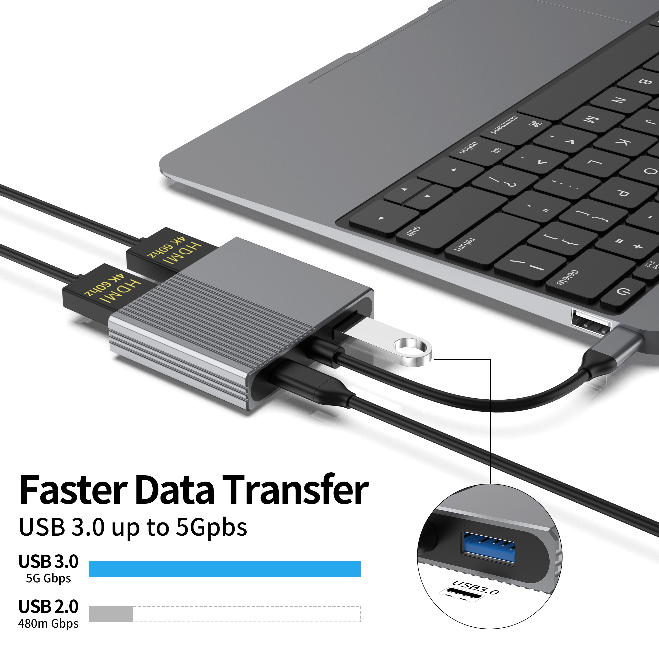 4 в 1 тип C до 2 x HDMI 4K60HZ USB3.0 PD 100 Вт USB C HUB HDMI-адаптер-разветвитель для ноутбука/Macbook