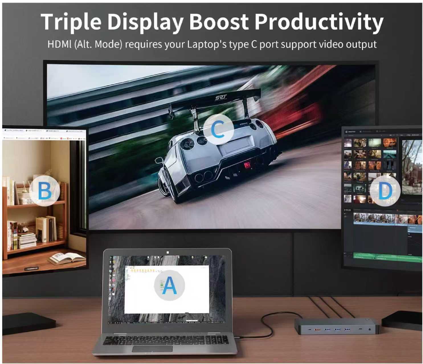 Dokovac&iacute; stanice Thunderbolt 4 14 v 1 s trojit&yacute;m displejem 4K @ 60 Hz, 100 W PD, 10 Gb/s USB-C/USB-A a gigabitov&yacute; Ethernet