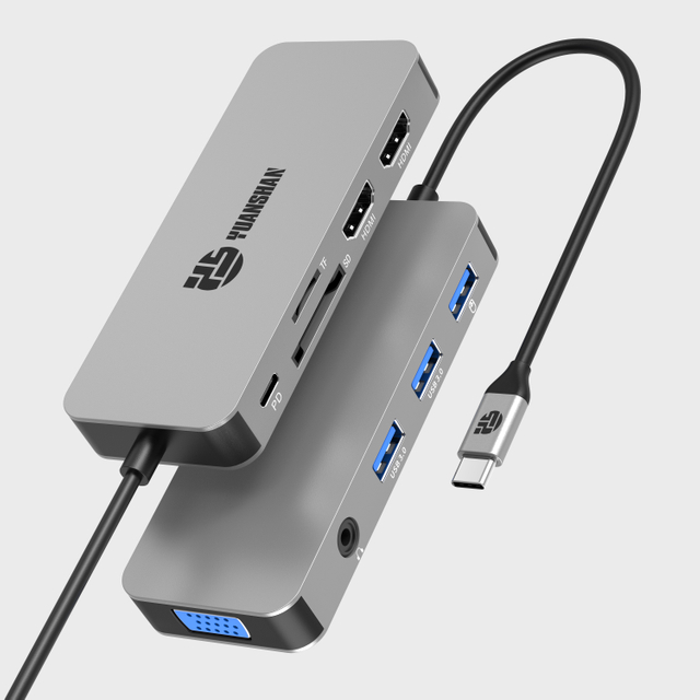 10 合 1 USB C 集線器，帶 2 x HDMI 4K 30HZ+ VGA + PD 100W + USB A 3.1 10Gbps + 2 x USB A 2.0 + 3.5mm AUX + SD + TF 讀卡器多端口擴展塢，適用於筆記本電腦/手機
