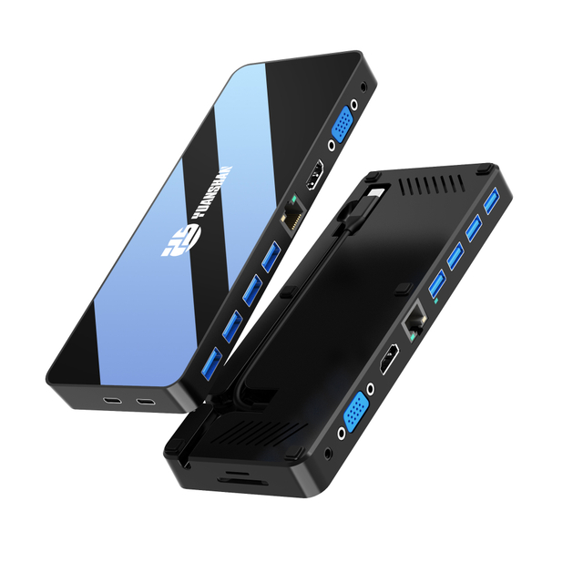 Zrcadlov&yacute; 12portov&yacute; USB C hub s 2HDMI 4K + VGA + PD 100W + Data typu C + 3xUSB A 3.0 + USB A 2.0 + RJ45 1000 Mbps + 3,5 mm Audio + SD+TF slot pro v&iacute;ceportovou dokovac&iacute; stanici 12 v 1