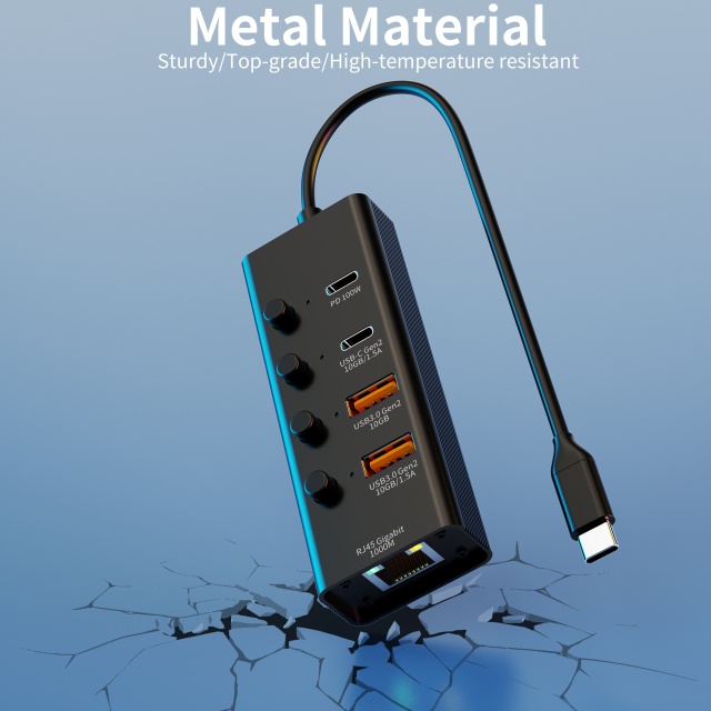 5 合 1 USB-A/C 3.1 10Gbps PD 100W LAN 1000Mbps 快速充電快速數據傳輸多功能 USB C 集線器筆記本電腦分路器擴展塢適用於筆記本電腦