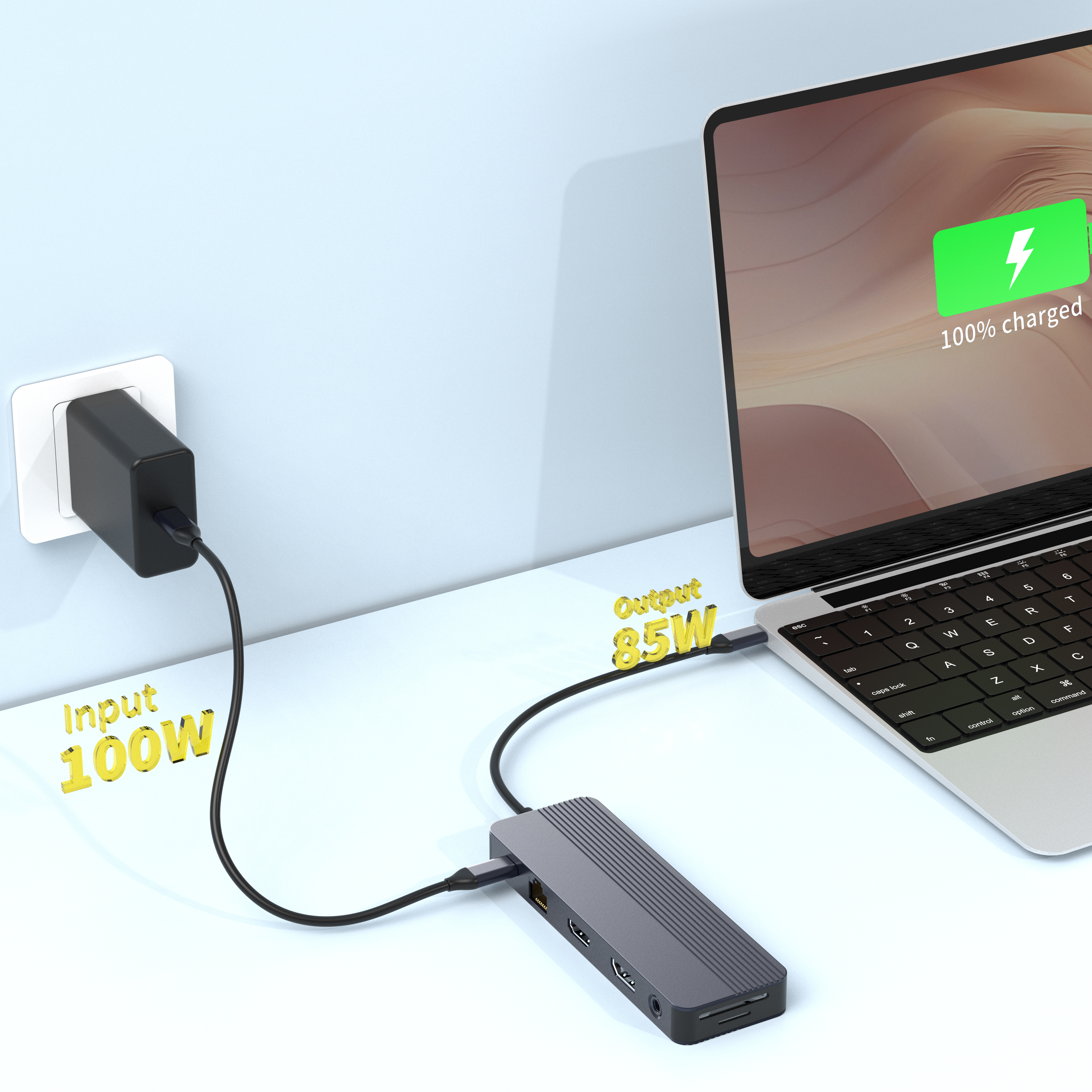 多端口 USB-C 集線器，帶 HDMI 4K@60Hz、DP 4K@60Hz、千兆以太網、100W PD、USB 3.2 和 2.0 端口、SD 和 MicroSD 讀卡器、3.5mm 音頻插孔