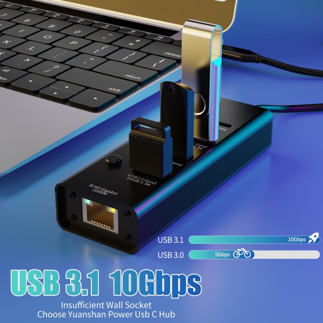 5 合 1 USB-A/C 3.1 10Gbps PD 100W LAN 1000Mbps 快速充電快速數據傳輸多功能 USB C 集線器筆記本電腦分路器擴展塢適用於筆記本電腦