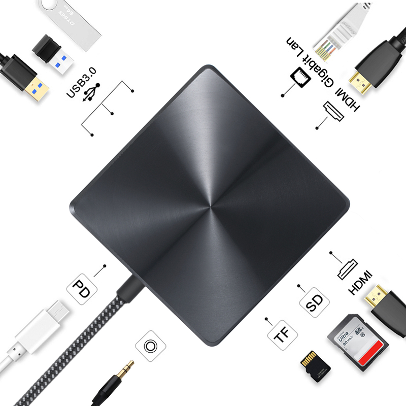 Rozbočovač USB-C 9 v 1 s du&aacute;ln&iacute;m HDMI 4K, Gigabit Ethernet, 100W PD, porty USB 3.0, čtečky karet SD/TF – dokovac&iacute; stanice pro MacBook/Windows Laptop