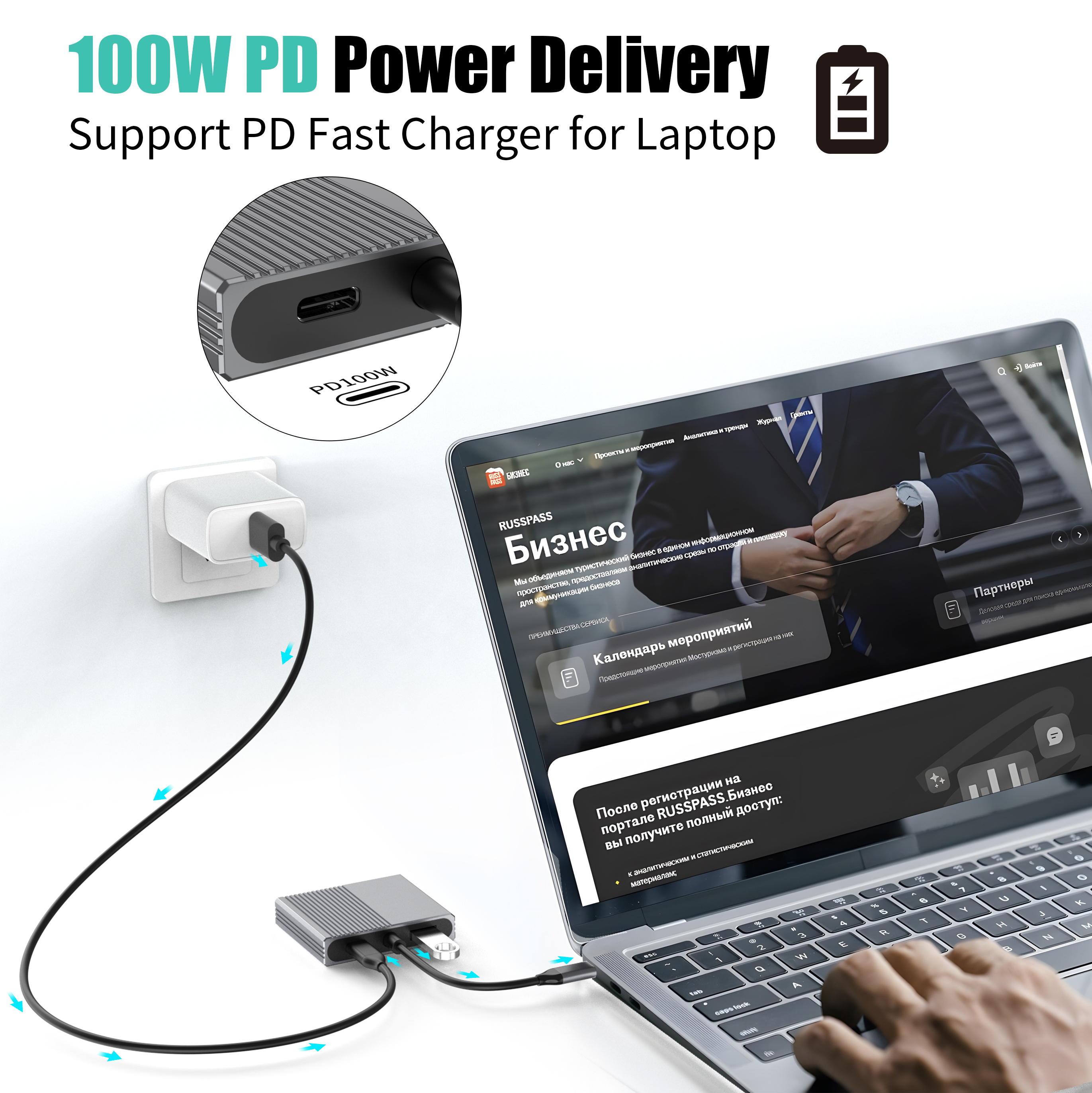 4 в 1 тип C до 2 x HDMI 4K60HZ USB3.0 PD 100 Вт USB C HUB HDMI-адаптер-разветвитель для ноутбука/Macbook