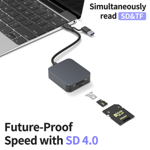 Cititor de carduri USB-C/A 2-&icirc;n-1 4.0 cu SD și TF UHS-II, transfer de date de mare viteză de 312 MB/s