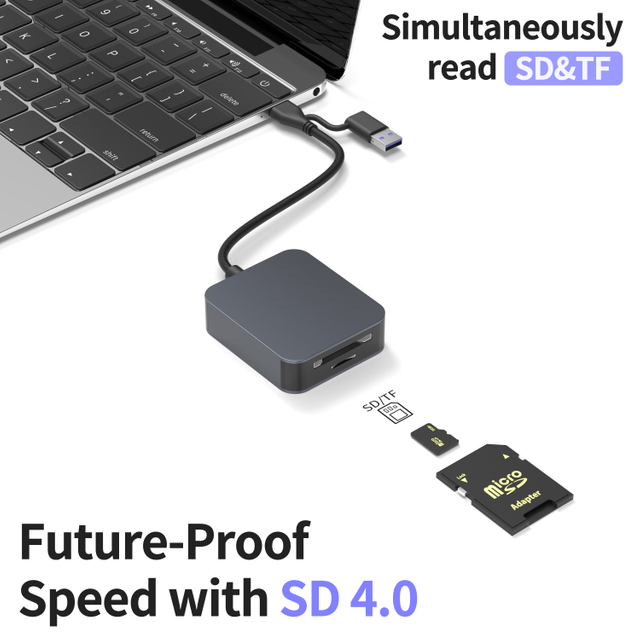 Čtečka karet 2 v 1 USB-C/A 4.0 s SD a TF UHS-II, 312 MB/s vysokorychlostn&iacute; přenos dat