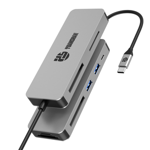8 合 1 USB C HUB，帶 PD + 3 x USB A 3.0 + XQD/MS/CF/SD/TF 存儲卡讀卡器插槽，適用於筆記本電腦的多端口適配器擴展塢