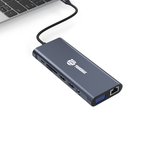 13 合 1 USB C 集線器，帶 2 x HDMI 4K + DP + PD 100W + Type C 數據 + 3 x USB A 3.0 + USB A 2.0+ RJ45 1000Mbps + 3.5mm 音頻 + SD + TF 讀卡器多端口擴展塢