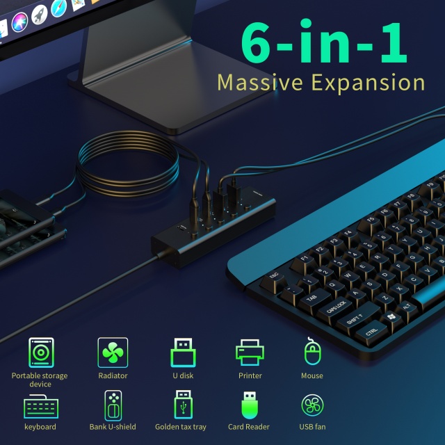 6 合 1 USB 3.1 Type c 3.1 10Gbps 高清 4K60HZ 快速充電 PD 100W 多功能 USB C 集線器筆記本電腦分路器適配器擴展塢