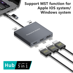 8K Dual HDMI + DP MST USB-C dockingstation | DL6950 Chip | 100W PD | USB-A 3.0 | Til iOS og Windows