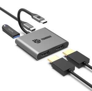 4 合 1 USB C 集線器 Type C 轉雙 HDMI 4K + PD 60W + Type c 數據擴展塢，適用於筆記本電腦/Macbook