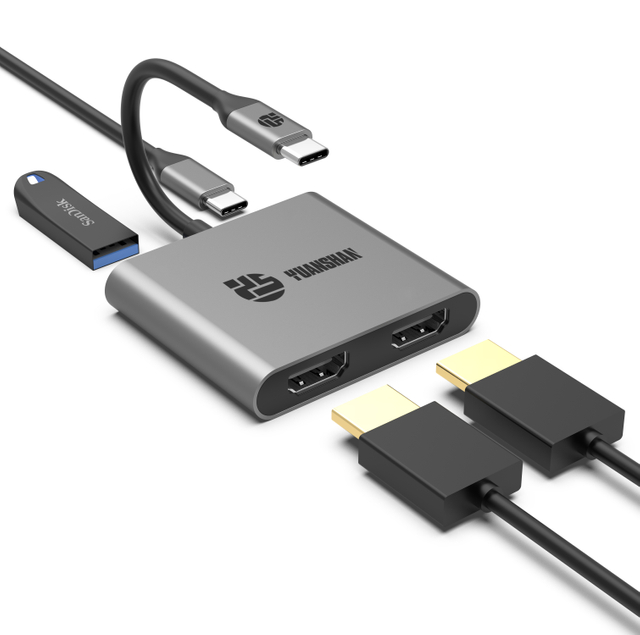 4 في 1 USB C HUB Type C إلى Dual HDMI 4K + PD 60W + محطة إرساء البيانات من النوع c لأجهزة الكمبيوتر المحمول/Macbook