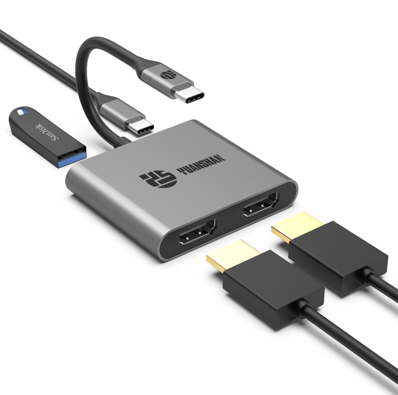 4 合 1 USB C 集線器 Type C 轉雙 HDMI 4K + PD 60W + Type c 數據擴展塢，適用於筆記本電腦/Macbook
