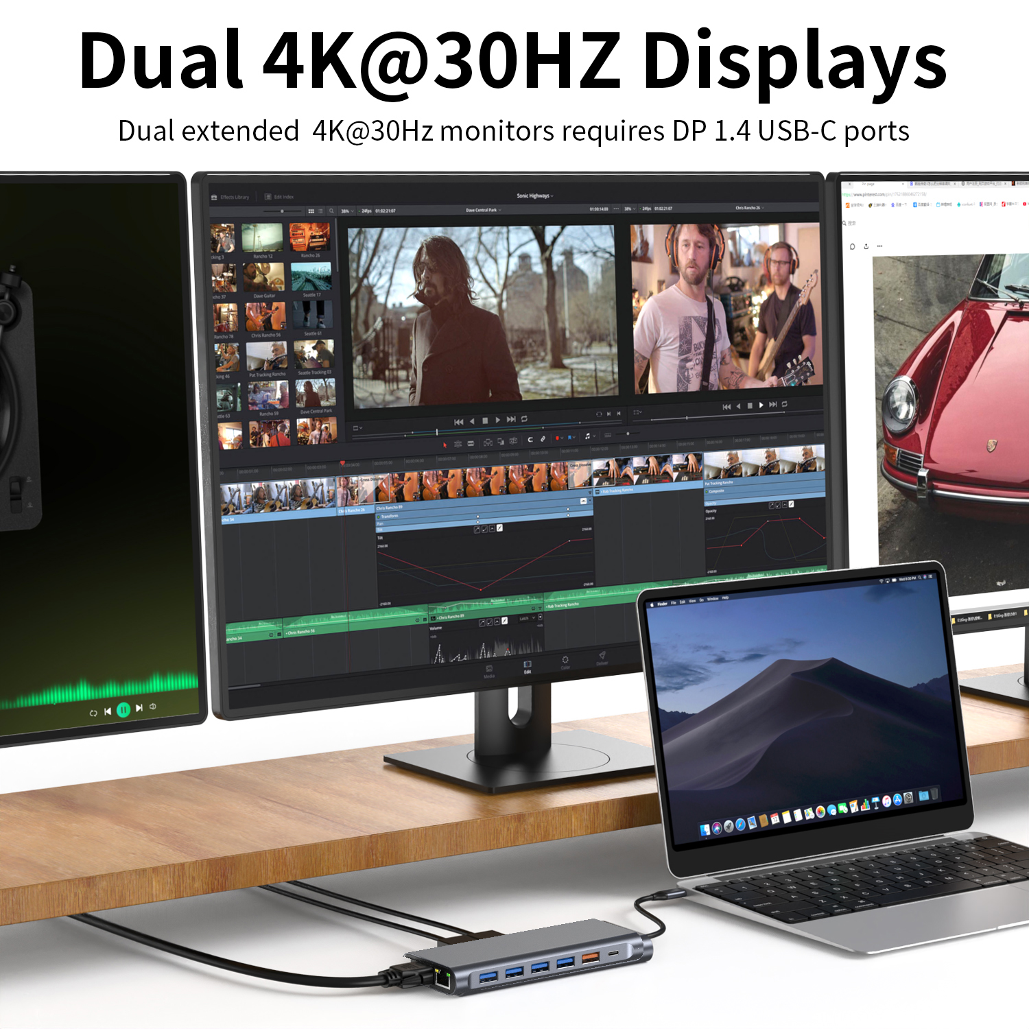 適用於 MacBook 和筆記本電腦的 14 合 1 USB C 擴展塢 - 3 個顯示適配器、100W 充電、高速數據端口、SD/TF 讀卡器