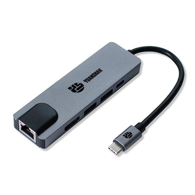5 V 1 USB C HUB typu c z&aacute;strčka s HDMI 4K30HZ + 2 x USB A 3.0 + PD 60W + RJ45 Ethernet 1000Mbps dokovacia stanica s multiportov&yacute;m adapt&eacute;rom pre notebook