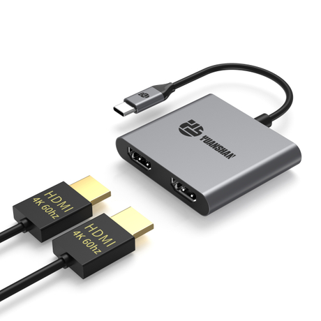 適用於筆記本電腦和 MacBook 的二合一 USB-C 轉雙 HDMI 4K@60Hz 適配器集線器