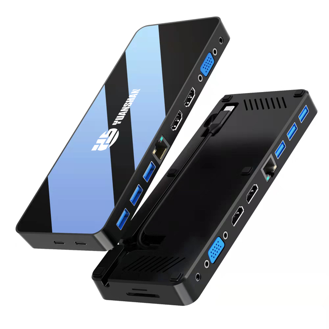 鏡面面12端口USB C集線器帶2 x HDMI 4K + VGA + VGA + PD 100W +類型C數據 + 3XUSB A 3.0 + RJ45 1000Mbps + 3.5mm Audio + SD + SD + TF卡插槽全部在1個docking Station中