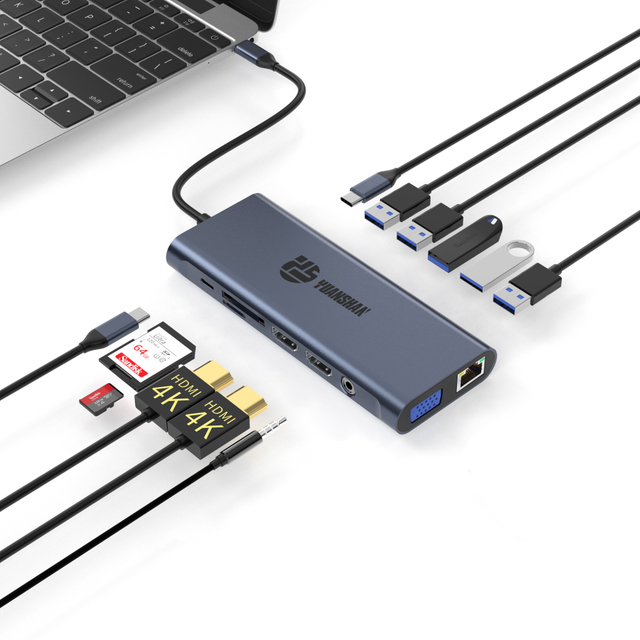 14 合 1 擴展塢 Type C 轉雙 HDMI RJ45 USB-A 3.1 多功能 USB C HUB 擴展塢，適用於筆記本電腦/Macbook