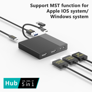Dokovac&iacute; stanice 5 v 1 8K USB-C Hub s du&aacute;ln&iacute;m HDTV a DP, MST Multi Display, 100W PD nab&iacute;jen&iacute;, USB 3.0 adapt&eacute;r