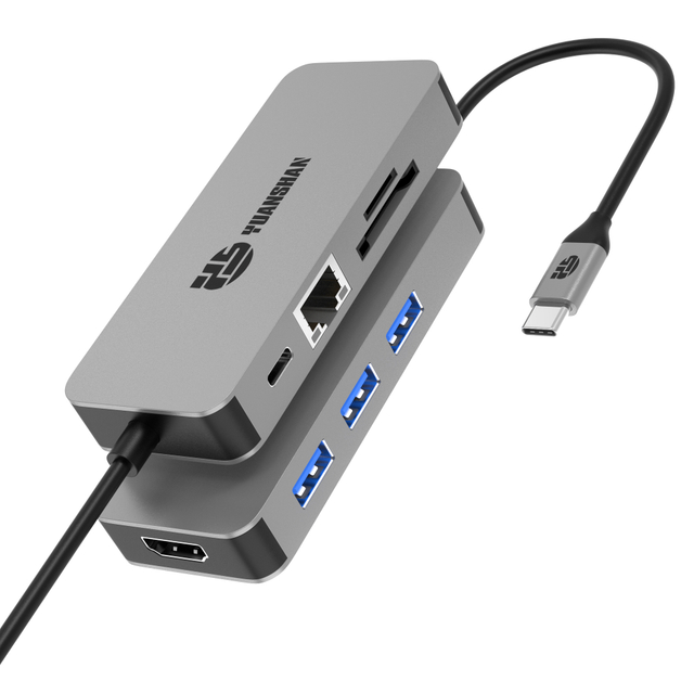 8 合 1 USB C 集線器 TYPE-C 轉 HDMI 4K@60HZ+PD100W+千兆 RJ45 1000Mbps+3 * USB-A 3.1 10Gbps+SD+TF 多功能擴展塢，適用於筆記本電腦/手機