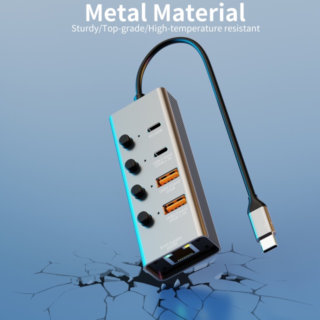 5 合 1 USB-A/C 3.1 10Gbps PD 100W LAN 1000Mbps 快速充電快速數據傳輸多功能 USB C 集線器筆記本電腦分路器擴展塢適用於筆記本電腦