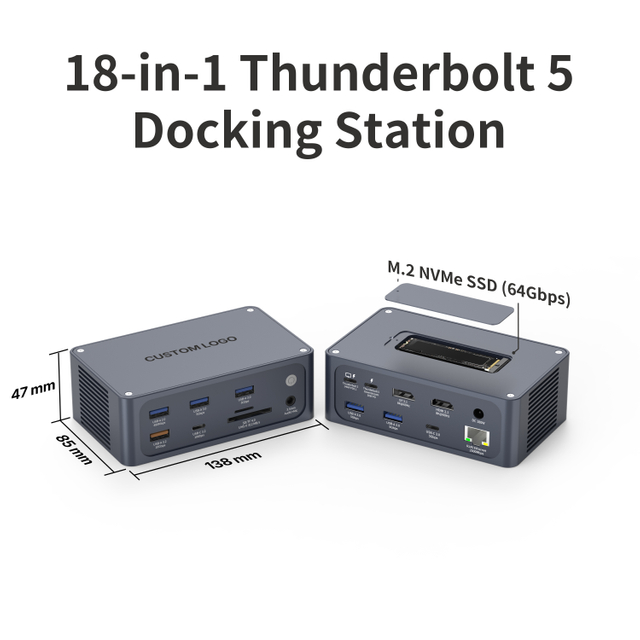 18'i 1 arada Thunderbolt 5 Bağlantı İstasyonu, 140 W PD 3.1 Şarjlı 8K@60Hz &Uuml;&ccedil;l&uuml; Ekran MST Hub, M.2 NVMe SSD Yuvası, MacBook Pro M5 ve Windows Diz&uuml;st&uuml; Bilgisayar i&ccedil;in 2,5 Gbps Ethernet
