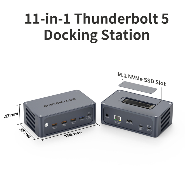 Esta&ccedil;&atilde;o de acoplamento Thunderbolt 5 11 em 1 com PD de 80 Gbps, 8K, 140 W e SSD M.2 NVMe